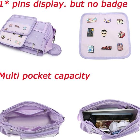 Chic Purple Ita Bag: Adjustable Crossbody Purse with Transparent Pockets - Picture 5 of 7